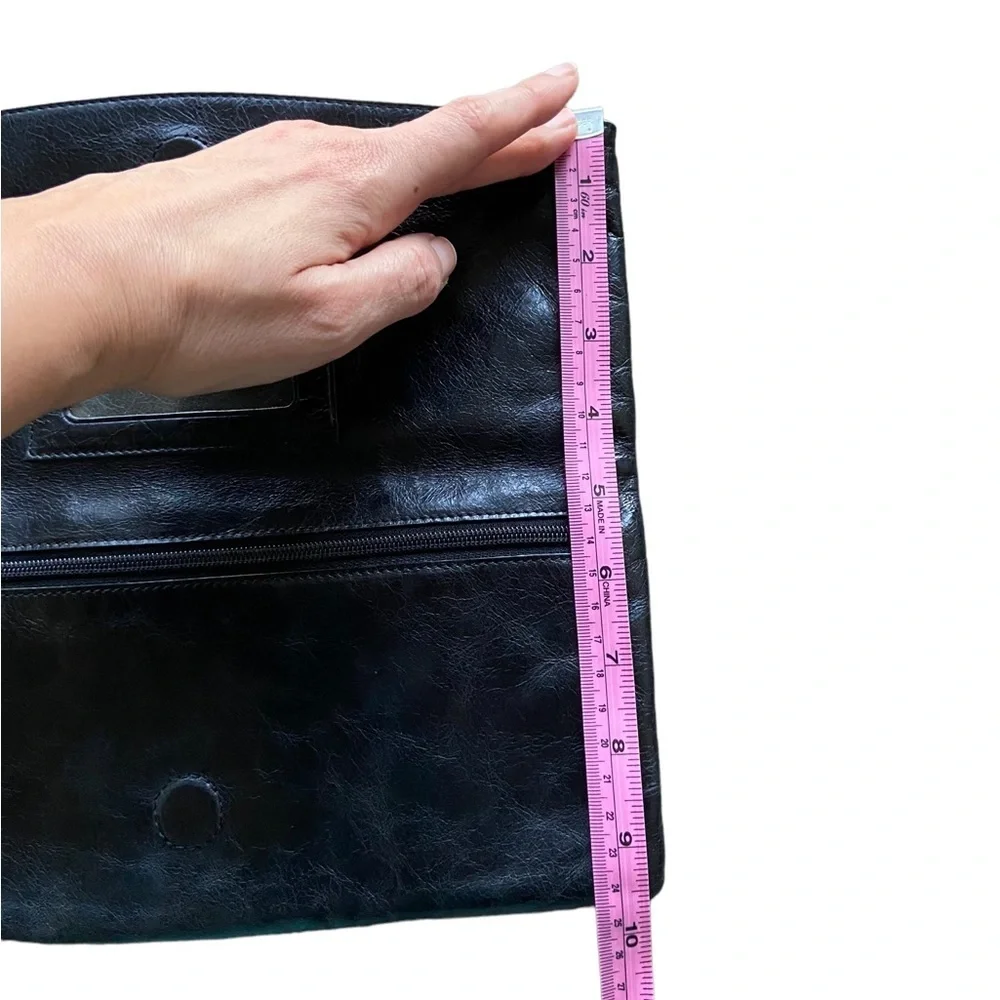 HOBO International Foldover Bow Black Leather Clutch